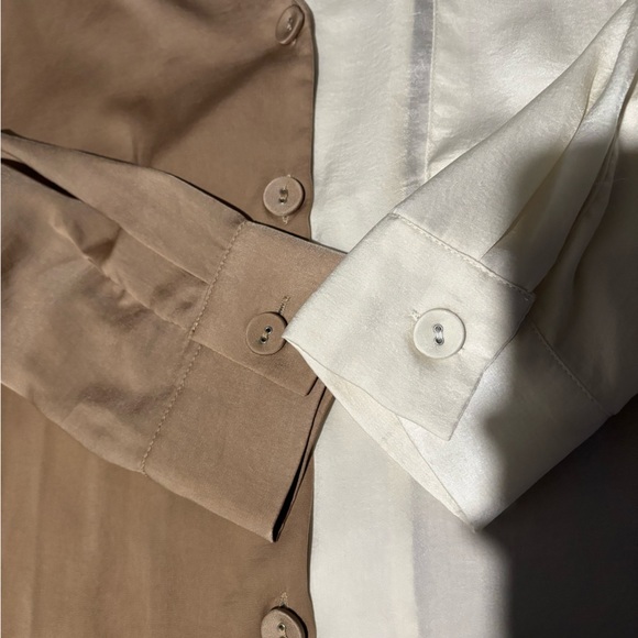 Promesa Asymmetrical Cream and Brown Button Down Blouse - Picture 10 of 11